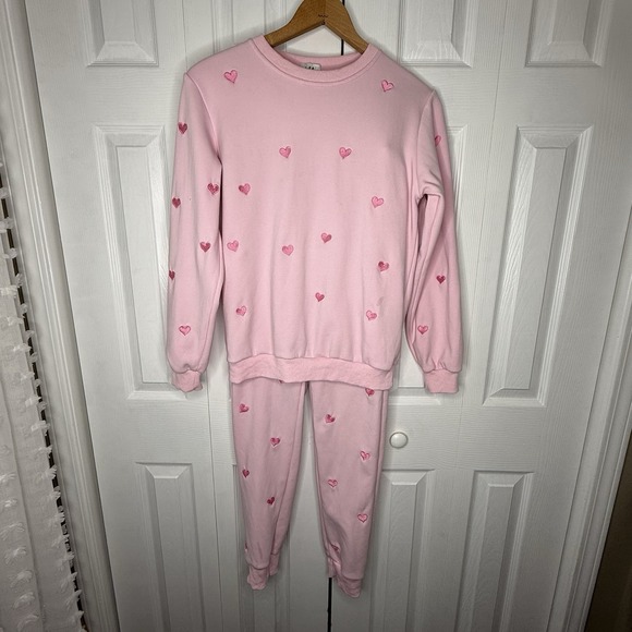 Lola + the boys Heart‎ Embroidered Tracksuit Sweatsuit Jogger Set Size Large - Picture 1 of 16